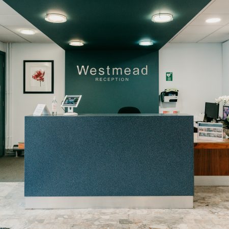 Bright and welcoming reception area at Westmead House in Farnborough
